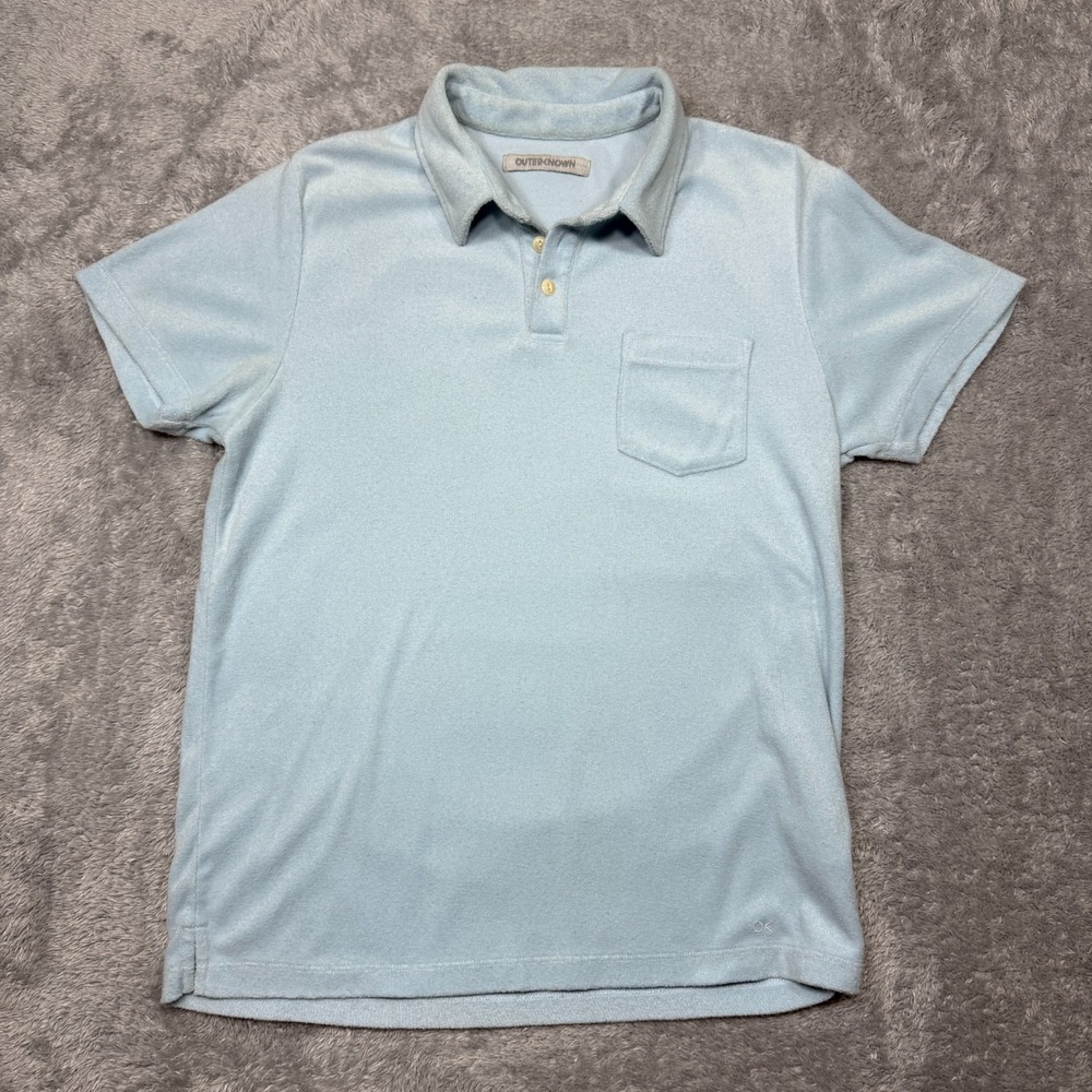 Outerknown Hightide Terry Polo Shirt Mens S Small Azure Blue Organic Cotton